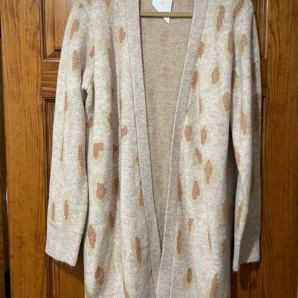 NWT Cozy Cream Cardigan Sweater with peach shimmery details